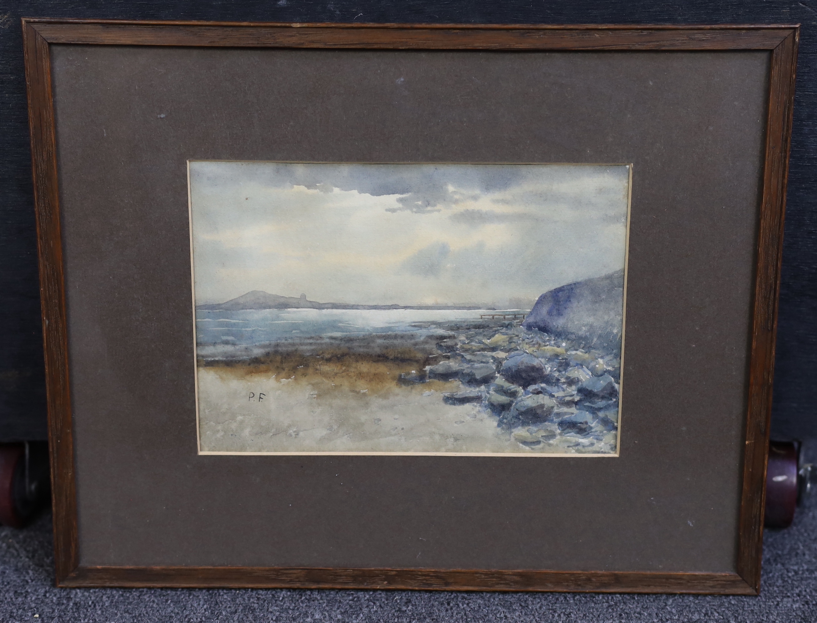 William Percy French (Irish, 1854-1920), Beach scene with headland beyond, watercolour, 15 x 22cm
